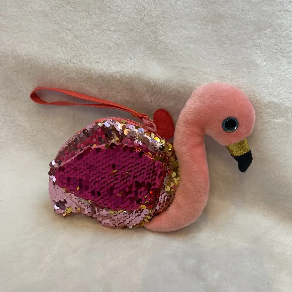 Ty Fashion Gilda Flamingo Pink Sequin Coin Purse‎ Wristlet 95227